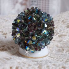 Bague Long Brown Picasso Ethnique montée avec des toupies en cristal, facettes de bohème en verre et rocailles